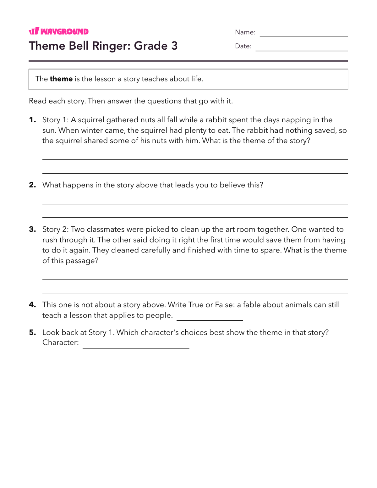 Theme Bell Ringer: Grade 3 - Dapat dicetak Tema Lembar-kerja Kelas 3 - Wayground