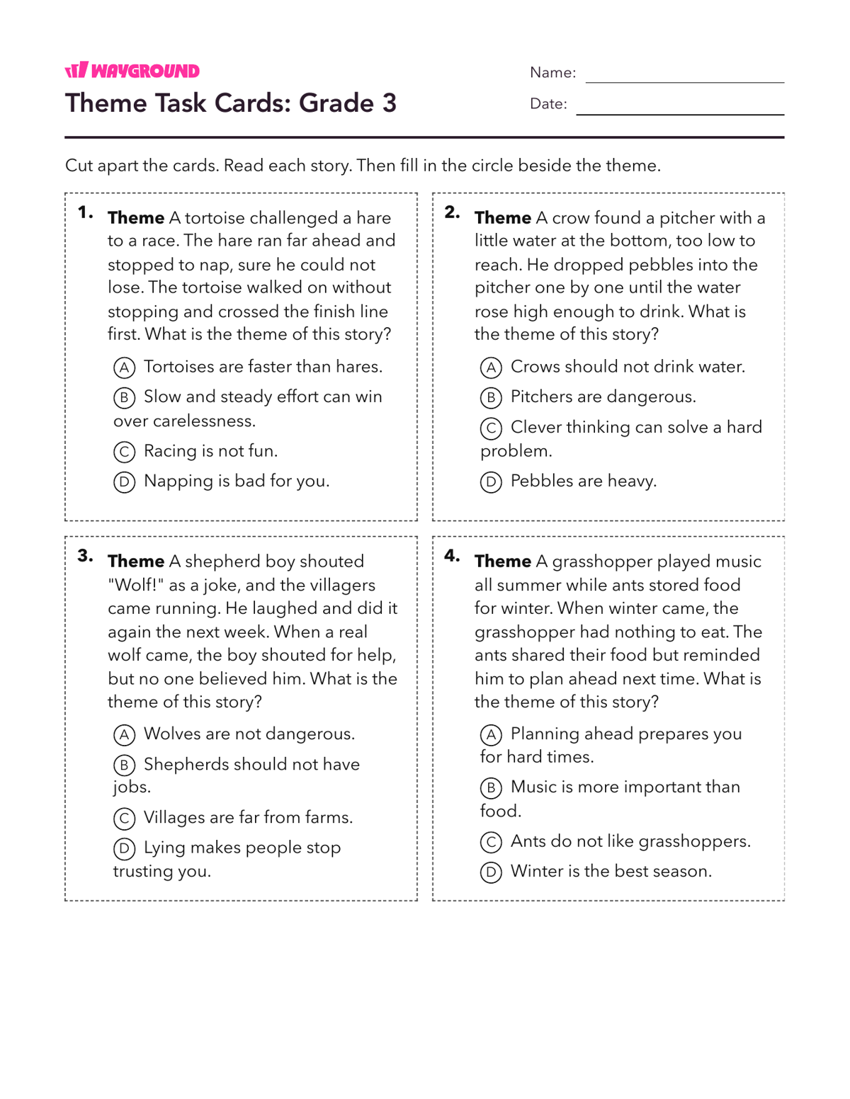 Theme Task Cards: Grade 3 - Dapat dicetak Tema Lembar-kerja Kelas 3 - Wayground