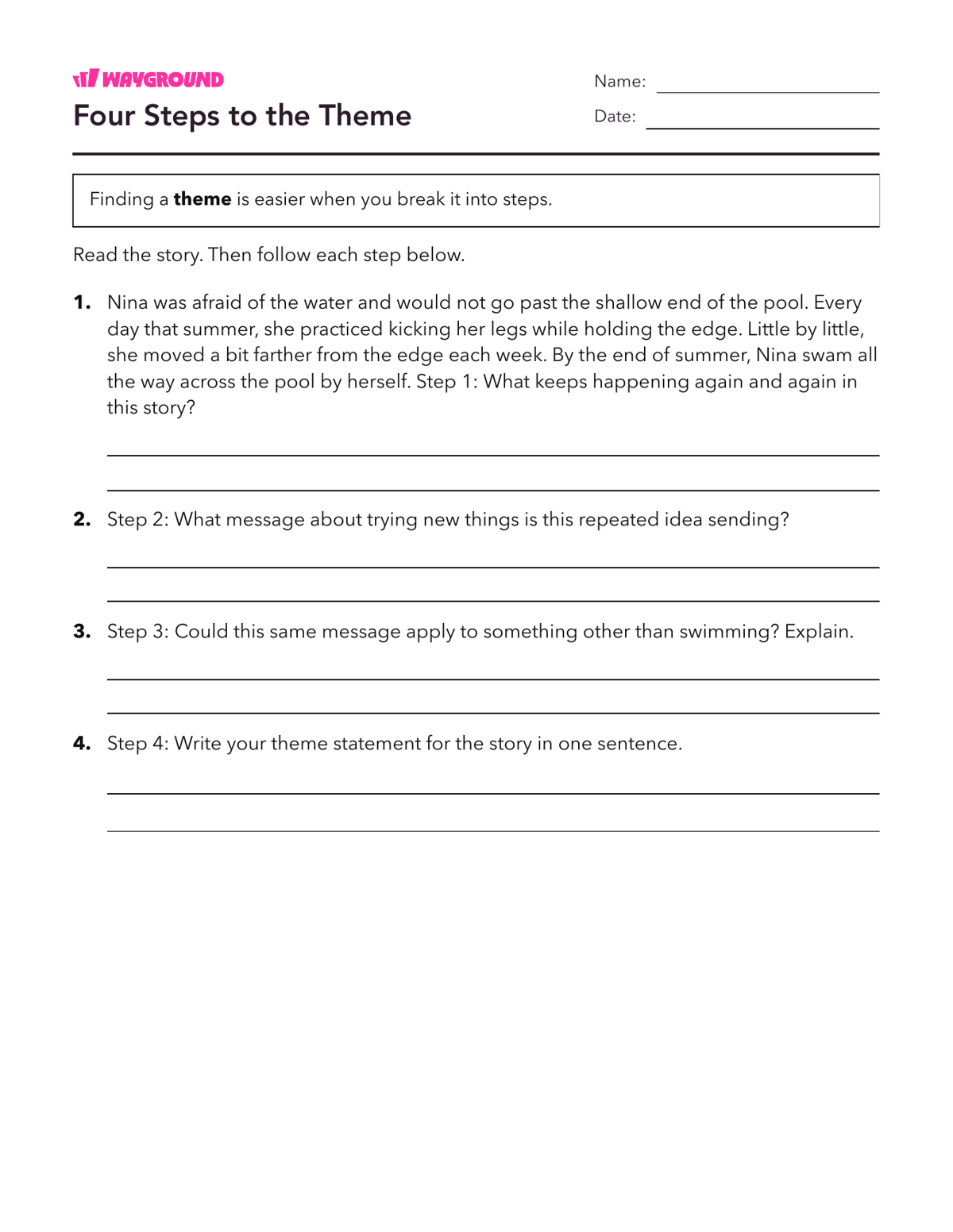 Four Steps to the Theme - Dapat dicetak Tema Lembar-kerja Kelas 3 - Wayground