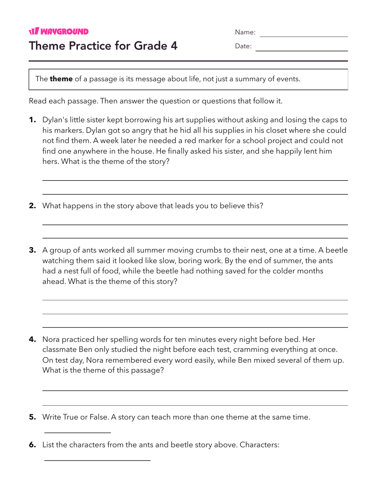 Theme Practice for Grade 4 - Dapat dicetak Tema Lembar-kerja Kelas 4 - Wayground