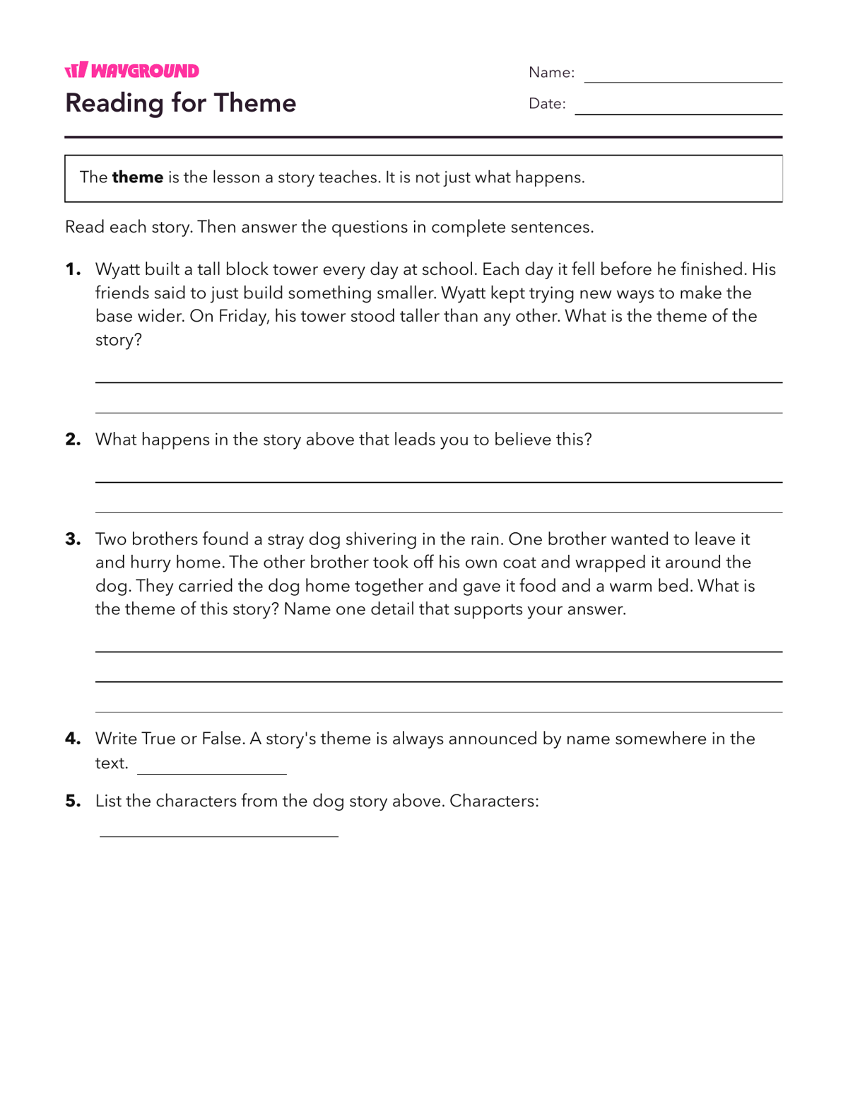 Reading for Theme - Dapat dicetak Tema Lembar-kerja Kelas 4 - Wayground