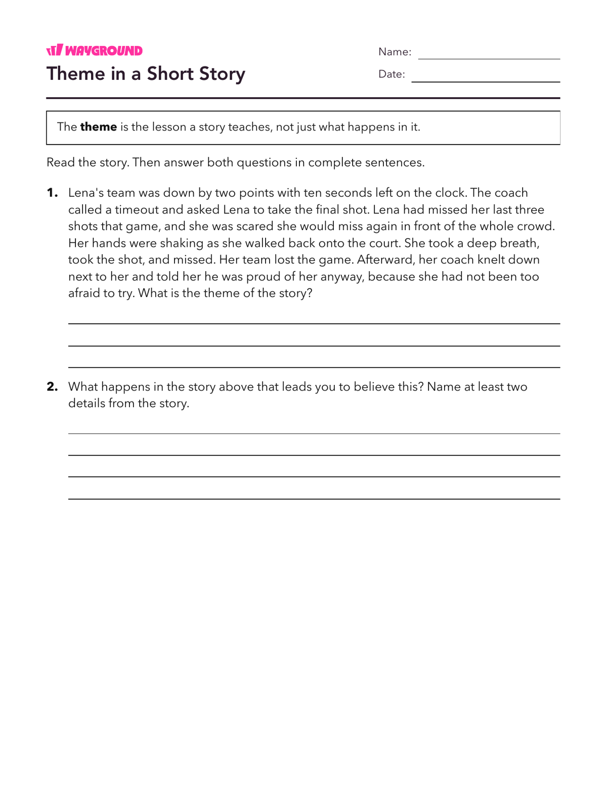 Theme in a Short Story - Dapat dicetak Tema Lembar-kerja Kelas 4 - Wayground