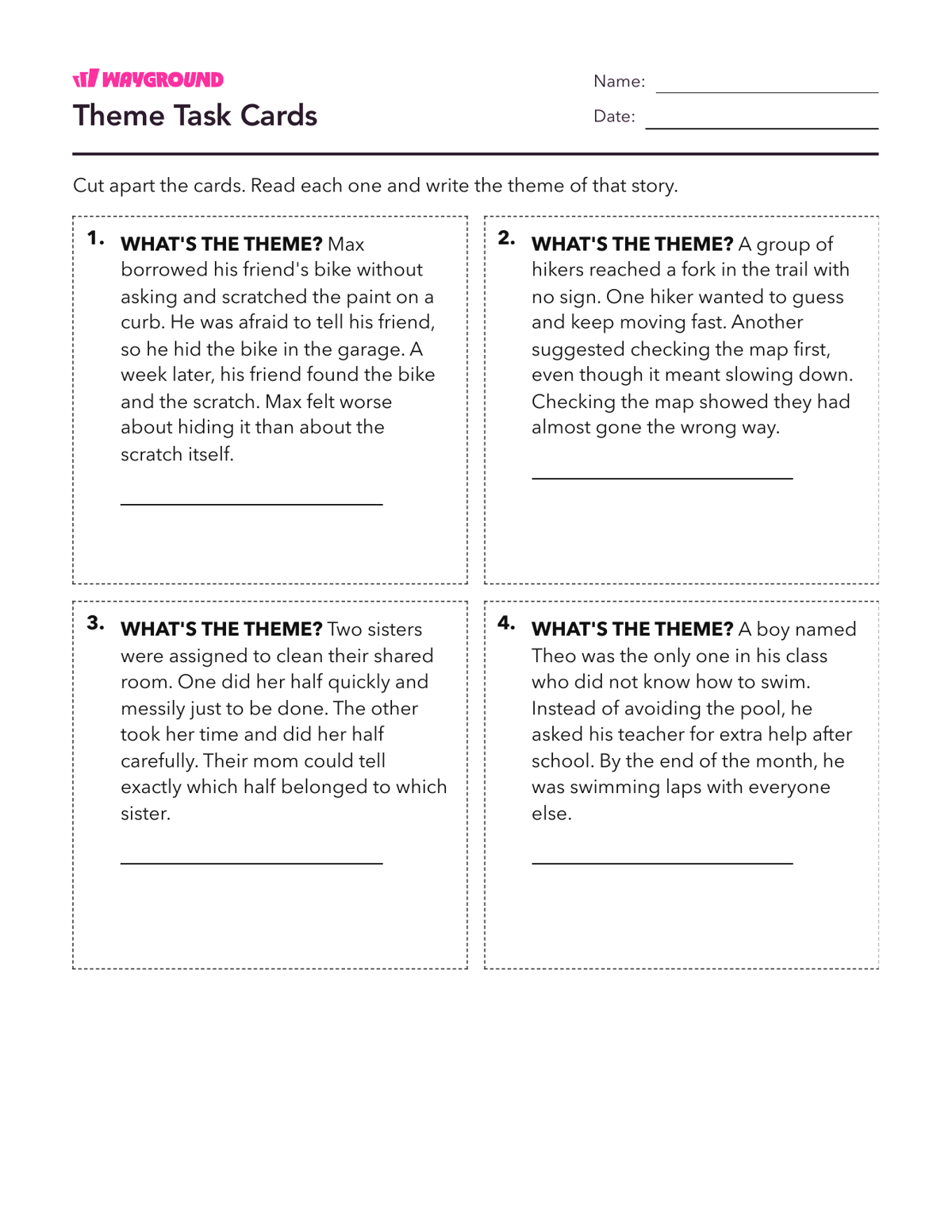 Theme Task Cards - Dapat dicetak Tema Lembar-kerja Kelas 4 - Wayground