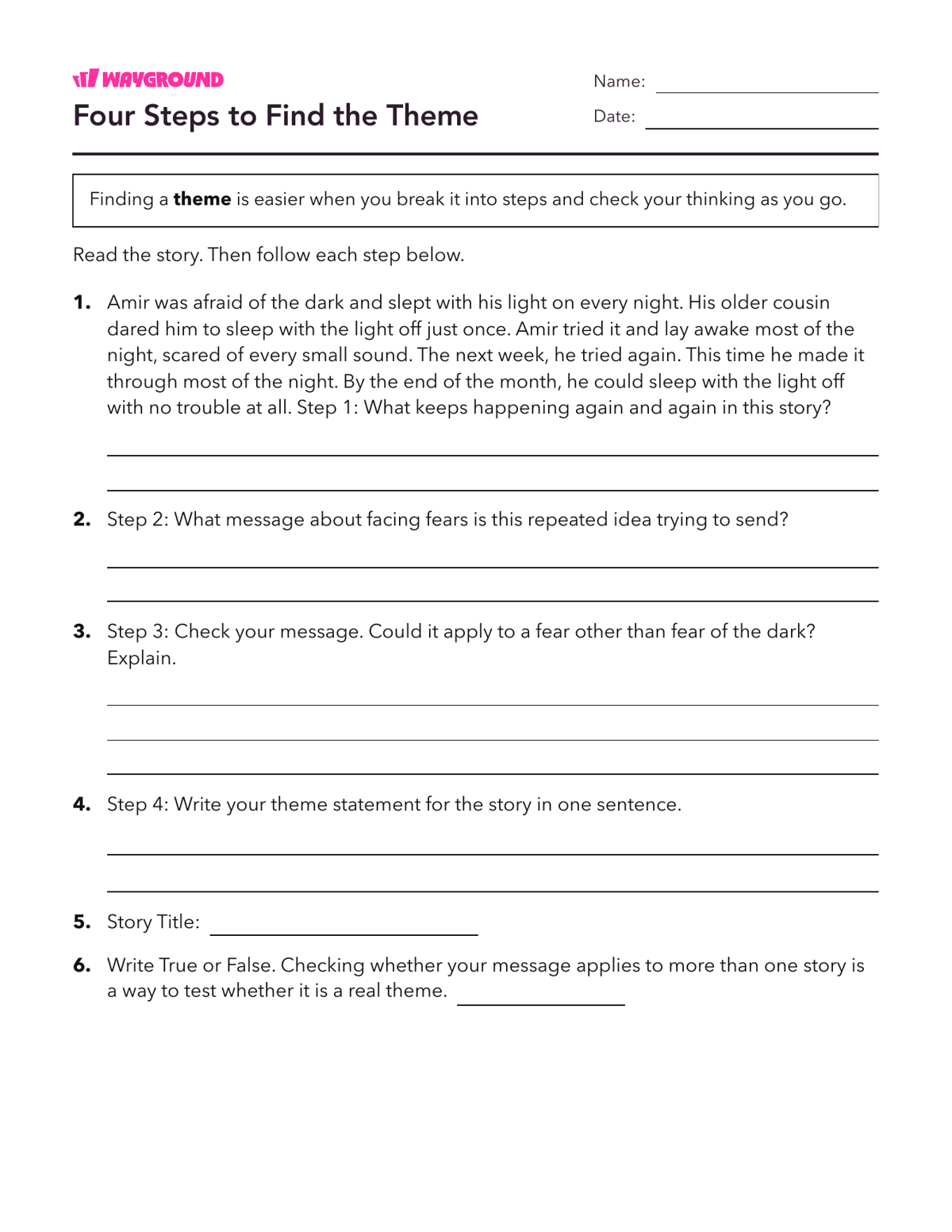 Four Steps to Find the Theme - Dapat dicetak Tema Lembar-kerja Kelas 4 - Wayground