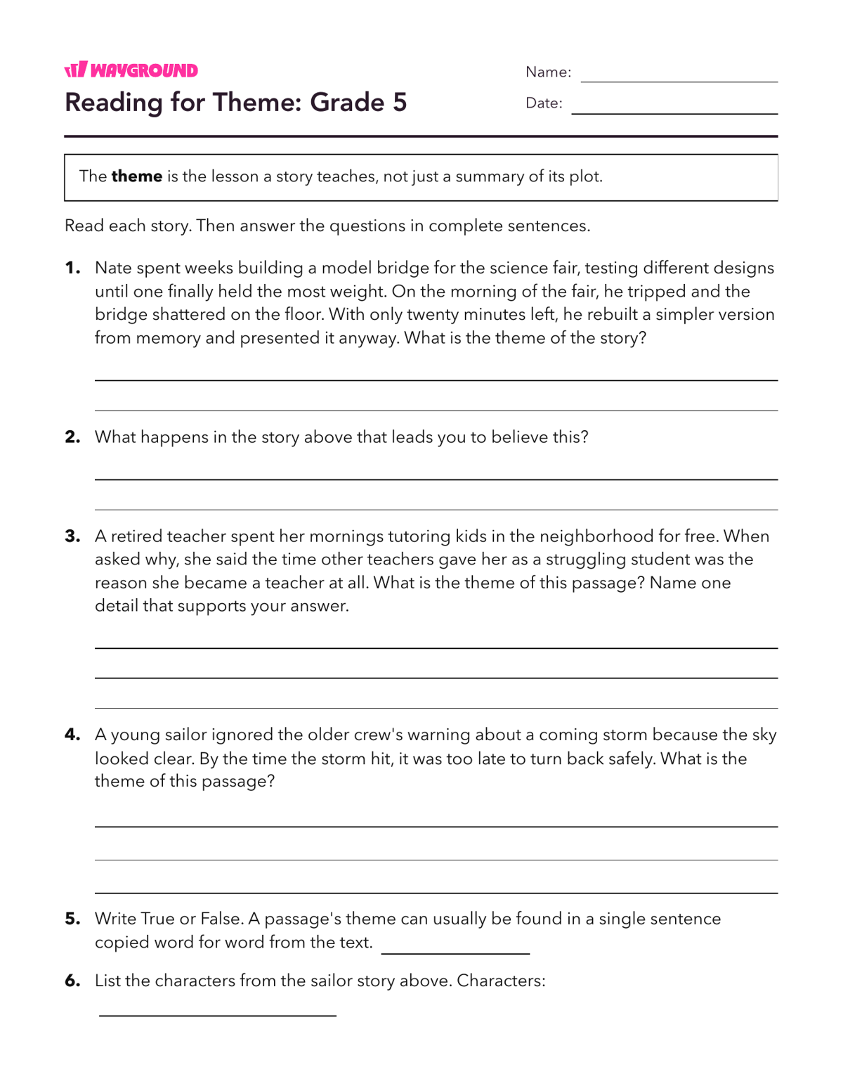 Reading for Theme: Grade 5 - Dapat dicetak Tema Lembar-kerja Kelas 5 - Wayground