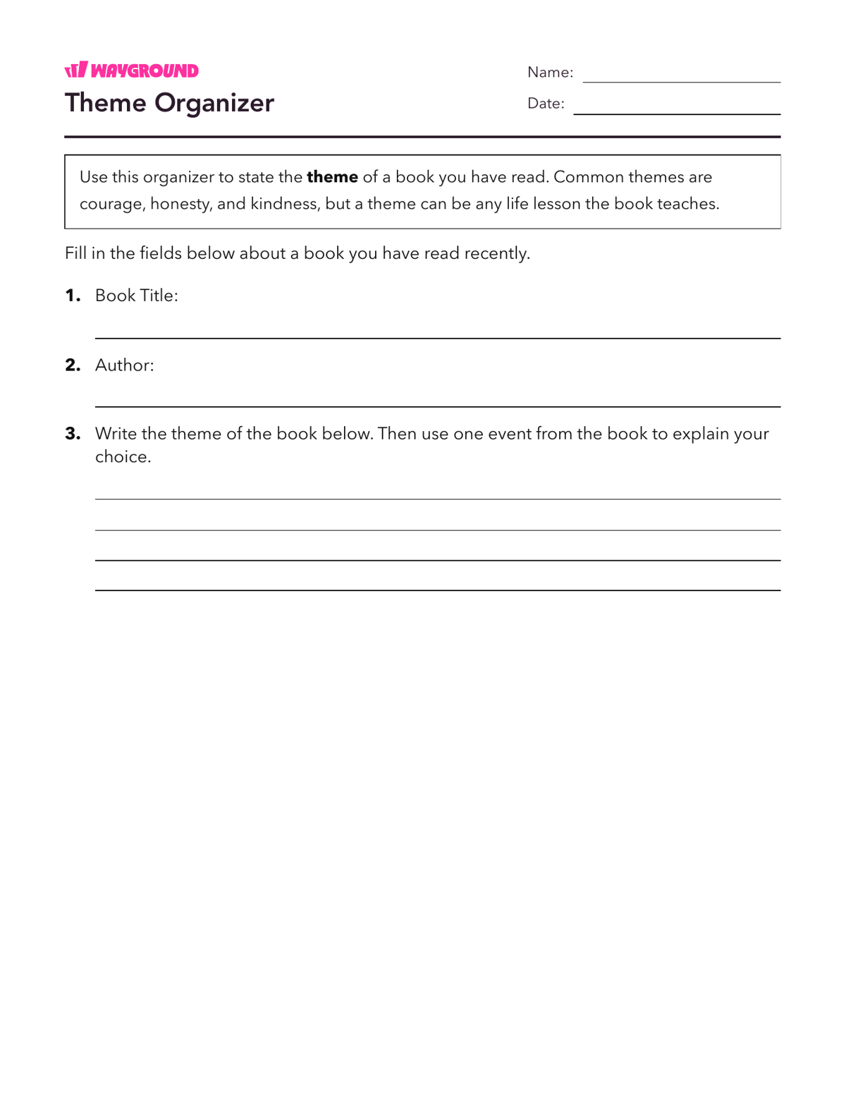 Theme Organizer - Dapat dicetak Tema Lembar-kerja Kelas 5 - Wayground
