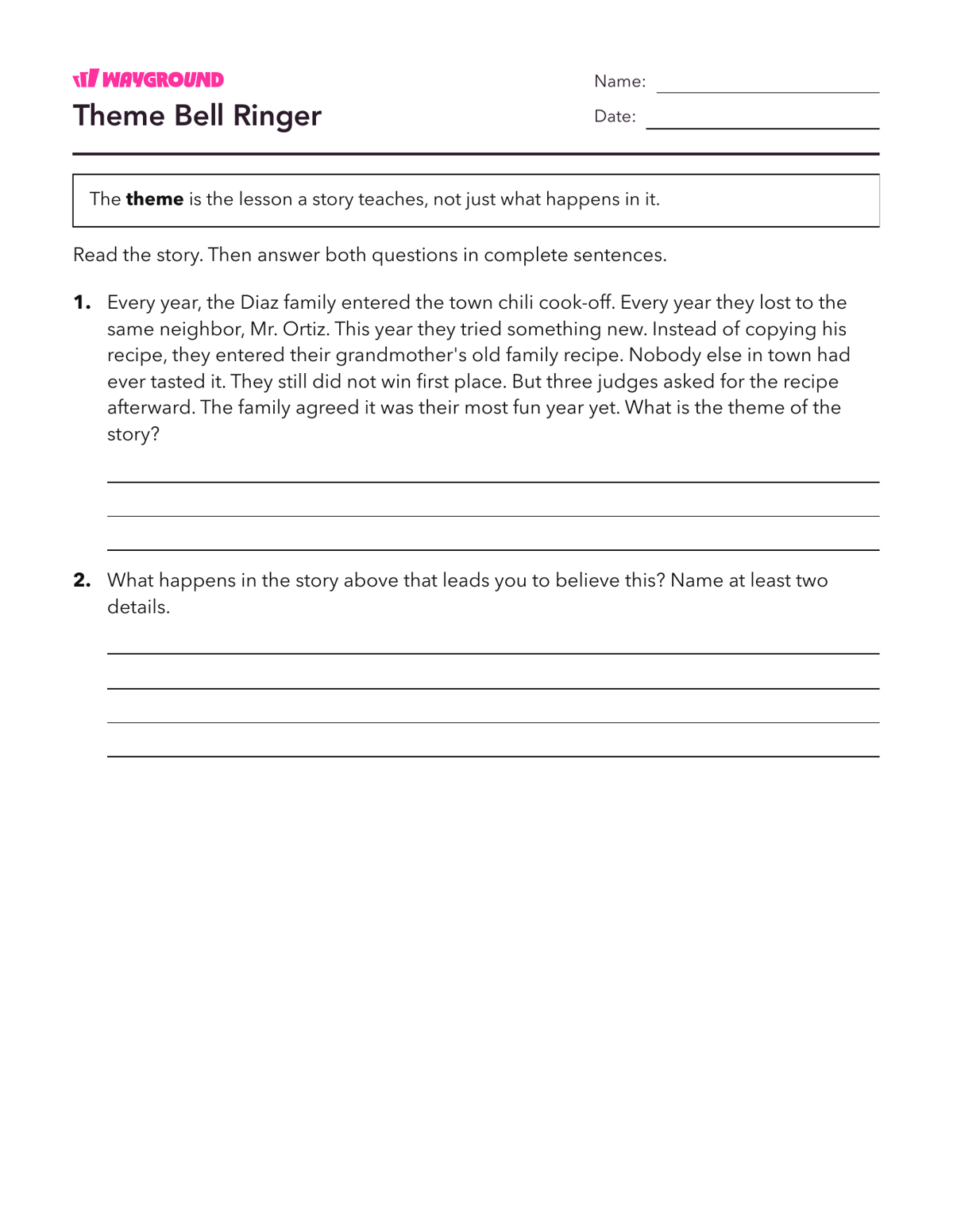 Theme Bell Ringer - Dapat dicetak Tema Lembar-kerja Kelas 5 - Wayground