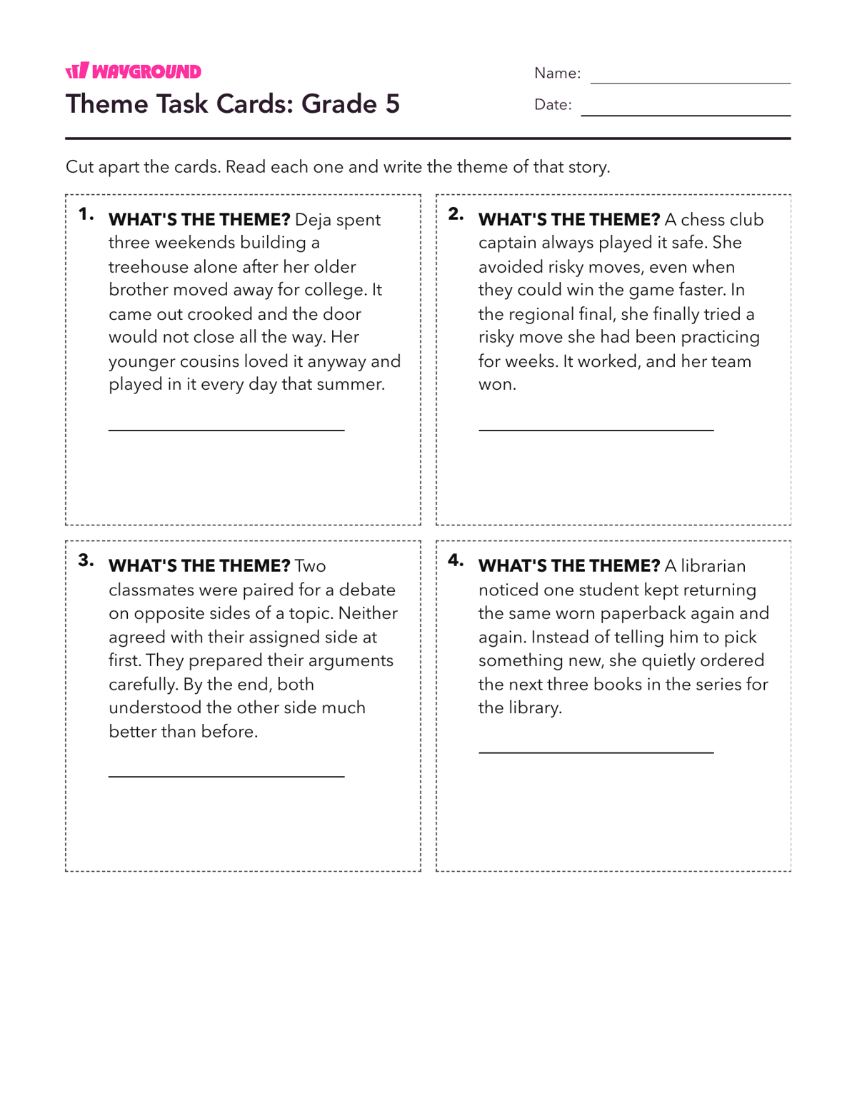 Theme Task Cards: Grade 5 - Dapat dicetak Tema Lembar-kerja Kelas 5 - Wayground