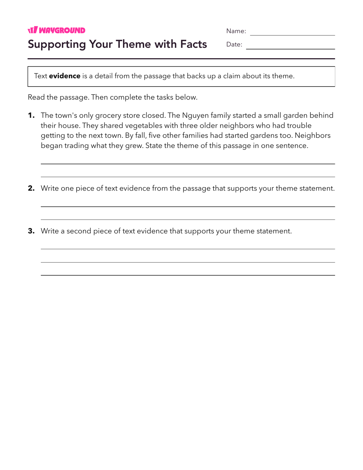 Supporting Your Theme with Facts - Dapat dicetak Tema Lembar-kerja Kelas 5 - Wayground