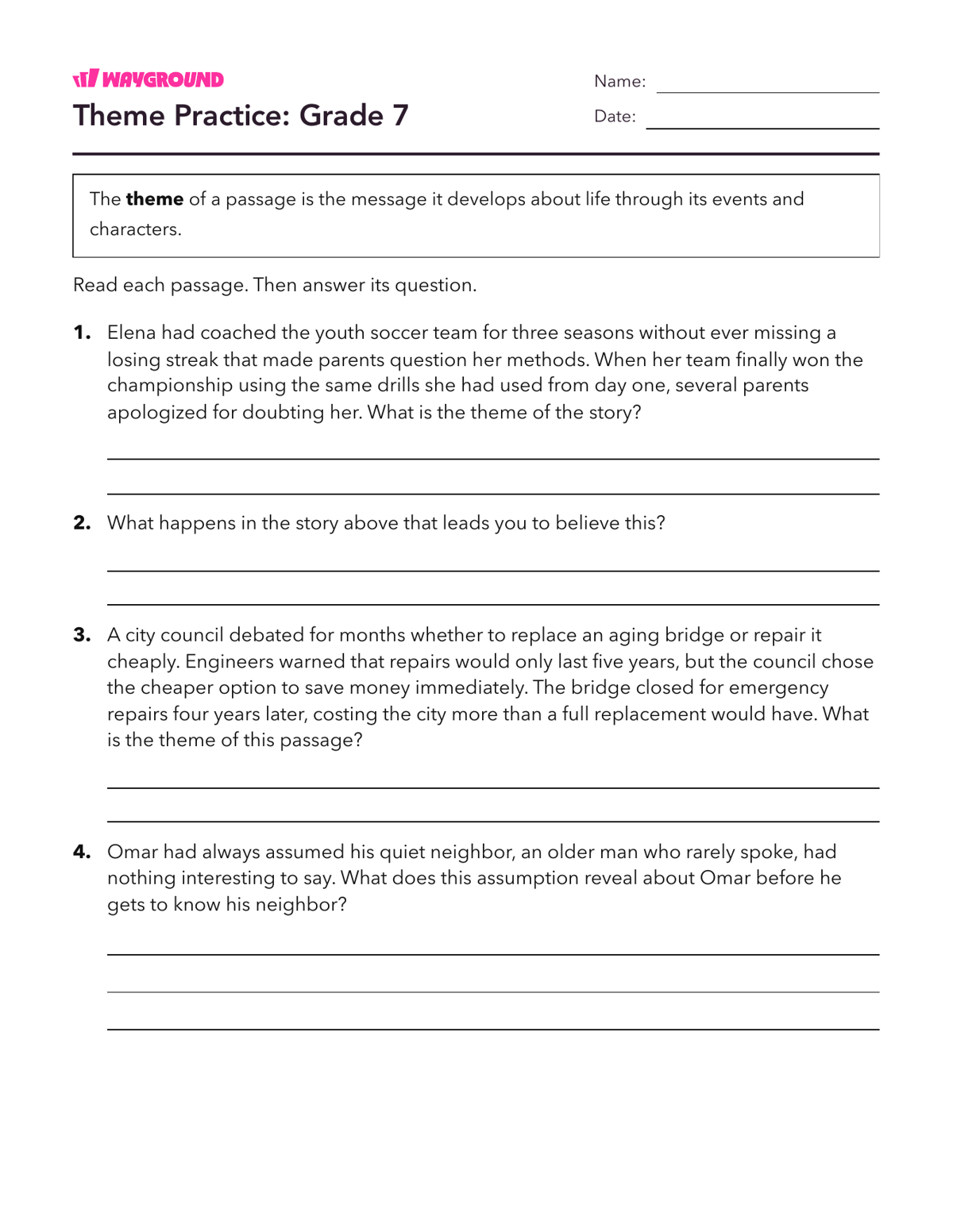 Theme Practice: Grade 7 - Dapat dicetak Tema Lembar-kerja Kelas 7 - Wayground