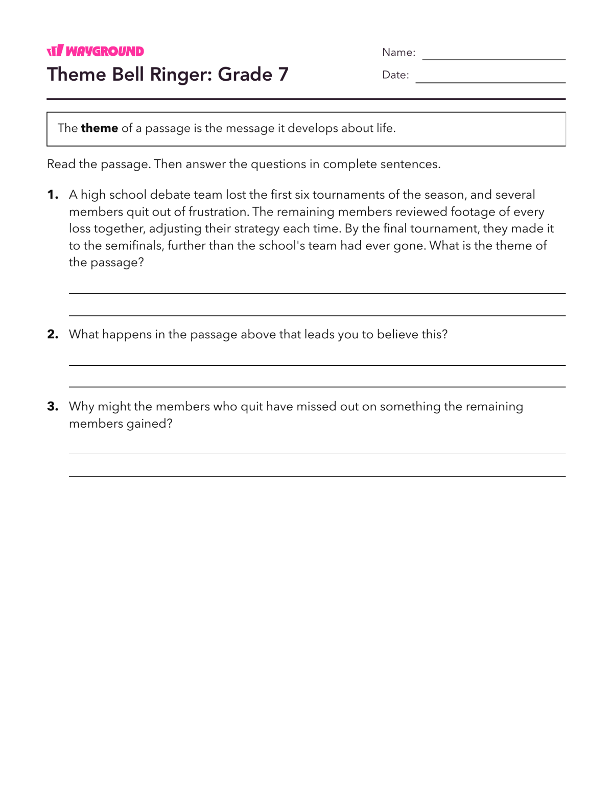 Theme Bell Ringer: Grade 7 - Dapat dicetak Tema Lembar-kerja Kelas 7 - Wayground