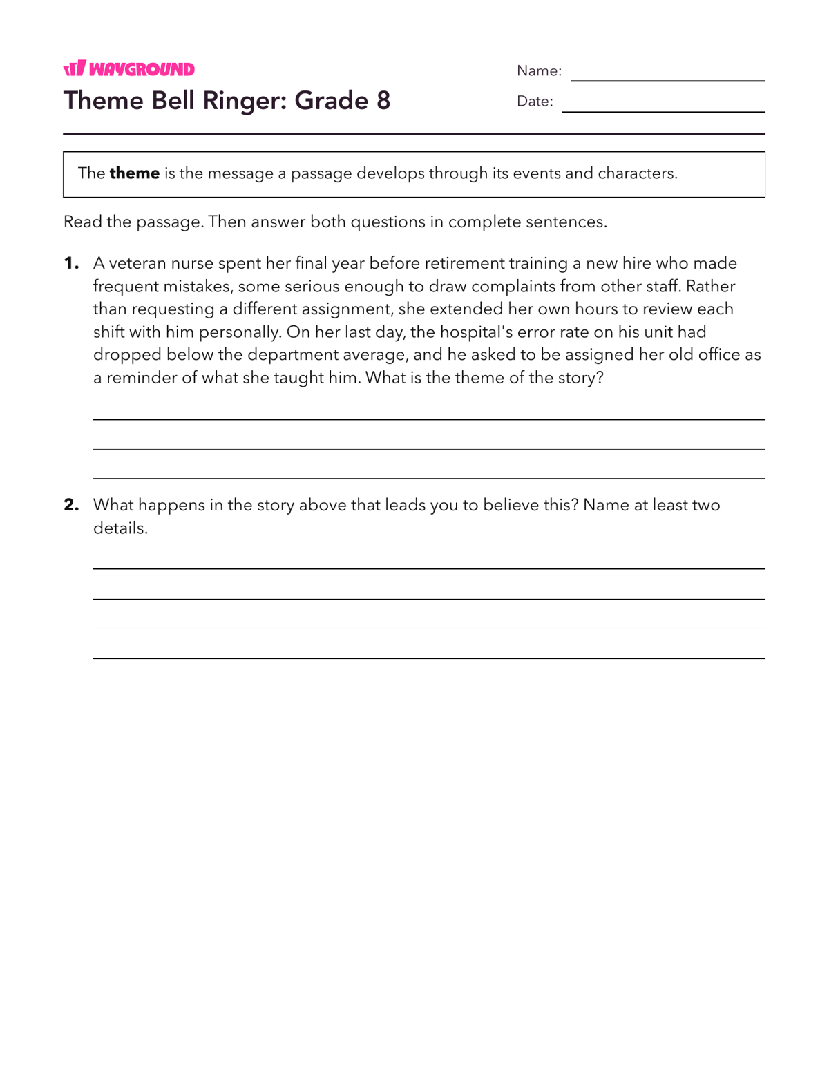 Theme Bell Ringer: Grade 8 - Dapat dicetak Tema Lembar-kerja Kelas 8 - Wayground