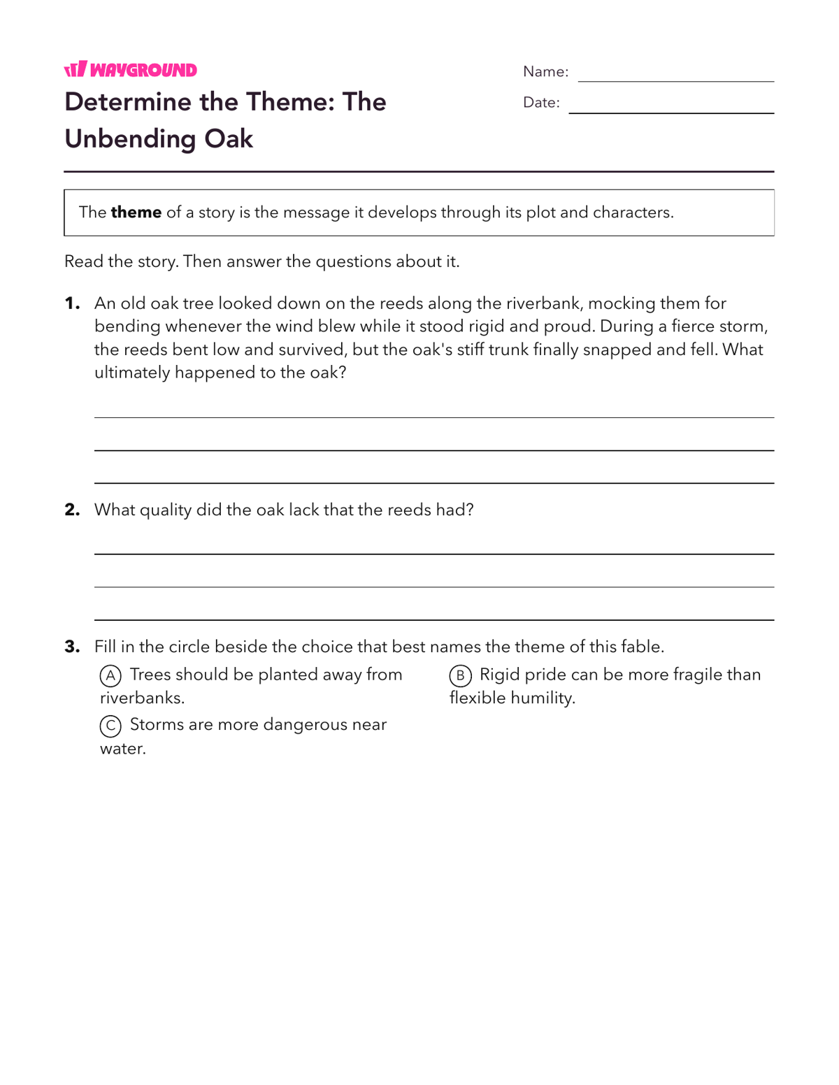 Determine the Theme: The Unbending Oak - Dapat dicetak Tema Lembar-kerja Kelas 8 - Wayground