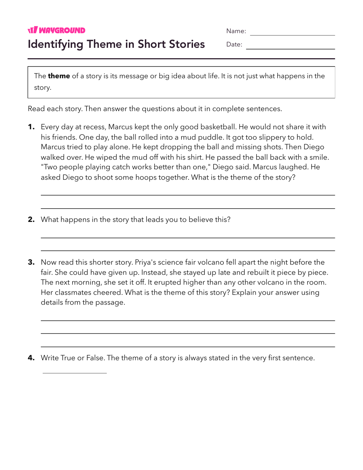 Identifying Theme in Short Stories - Imprimible Temas Hojas-de-trabajo - Wayground