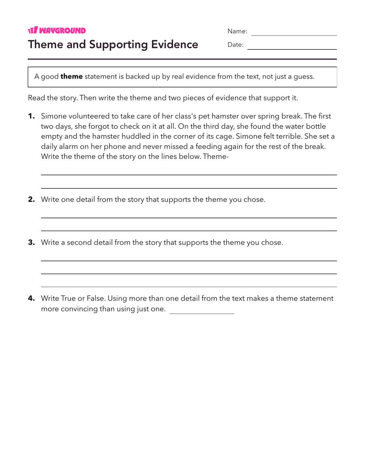 Theme and Supporting Evidence - Imprimible Temas Hojas-de-trabajo - Wayground