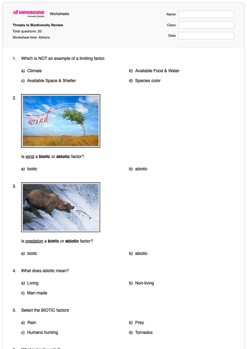 Threats to Biodiversity Review - พิมพ์ได้ Factors-affecting-photosynthesis เวิร์กชีท ระดับ 10 - Wayground