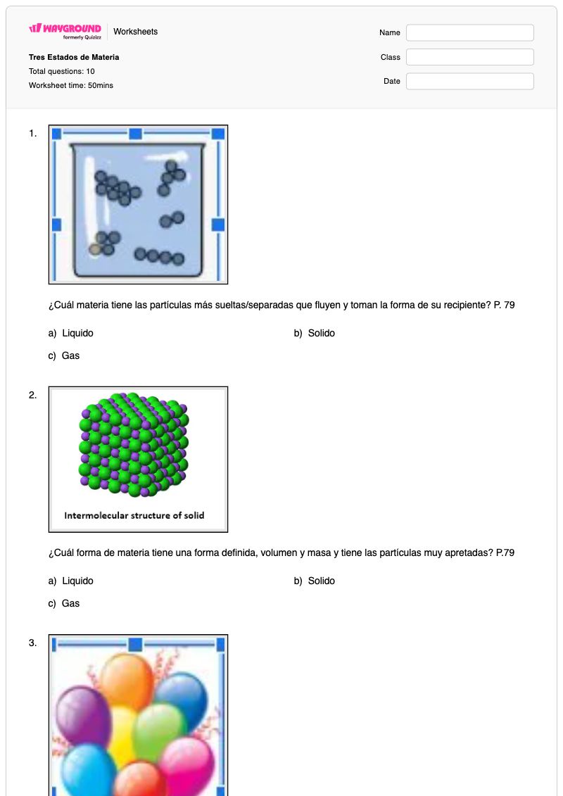 Tres Estados de Materia - Imprimible Medición-de-la-materia Hojas-de-trabajo Grado 3 - Wayground