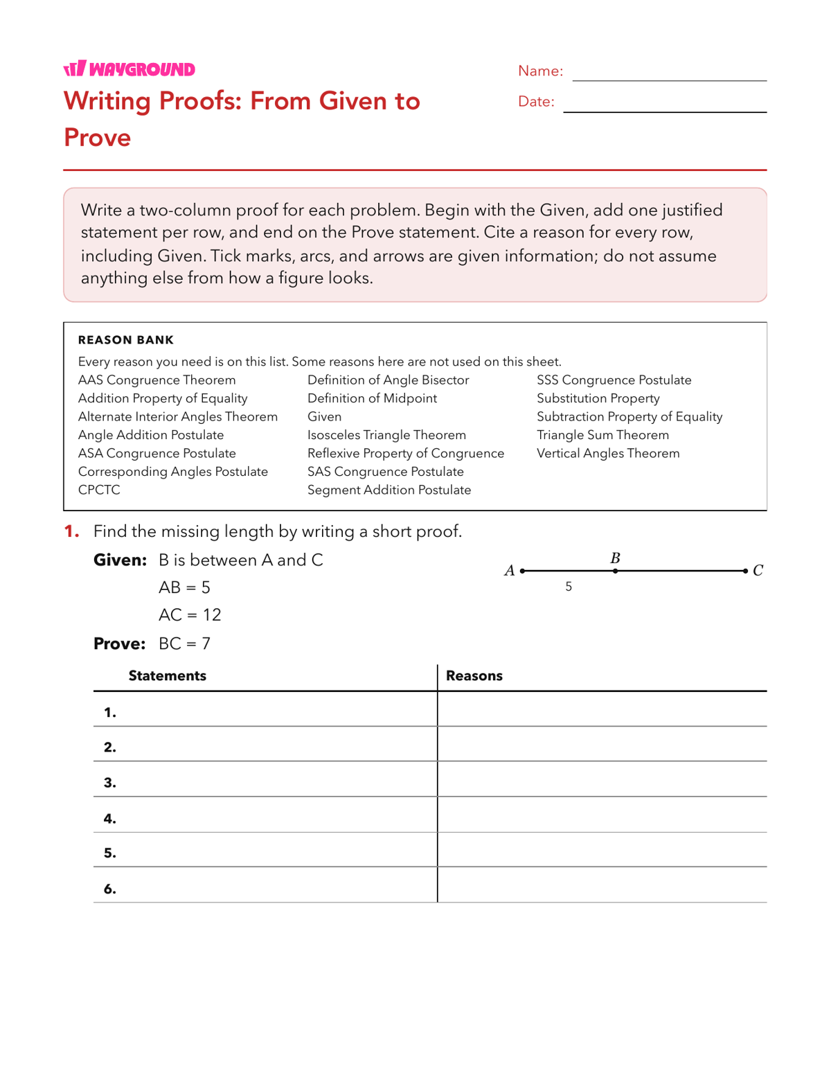 Writing Proofs: From Given to Prove - Dapat dicetak Bukti-dua-kolom Lembar-kerja Kelas 10 - Wayground