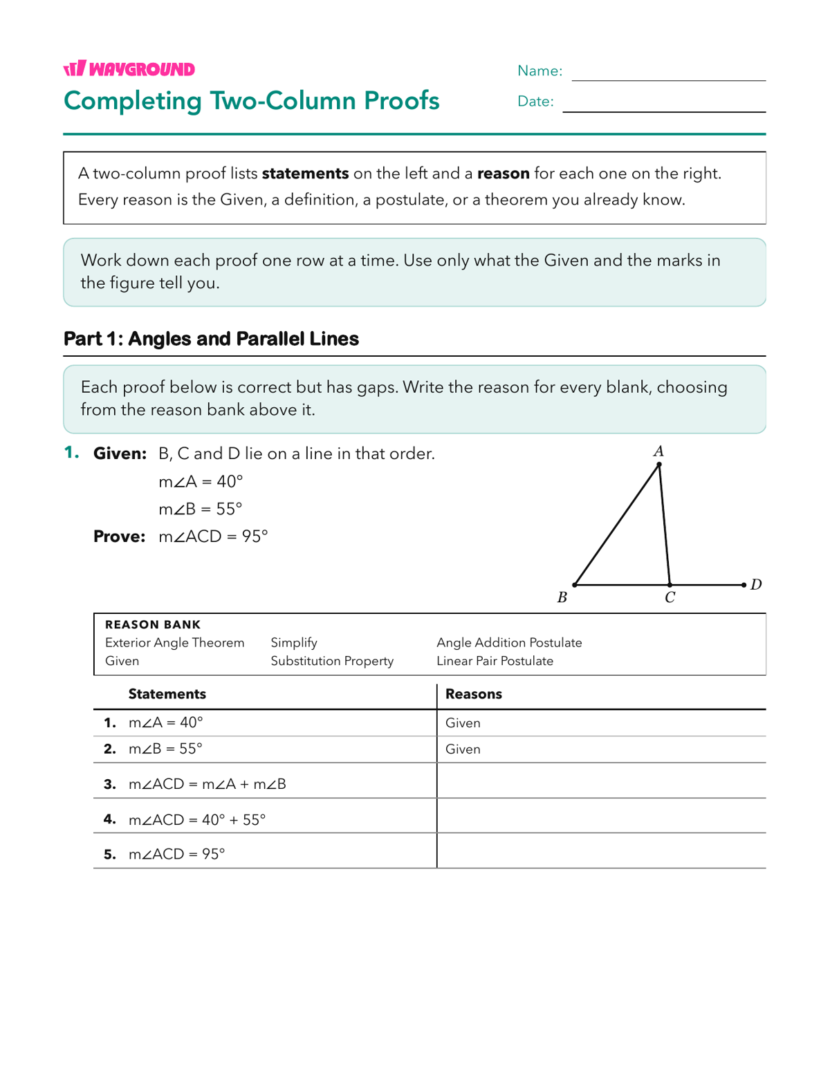 Completing Two-Column Proofs - Dapat dicetak Bukti-dua-kolom Lembar-kerja Kelas 10 - Wayground