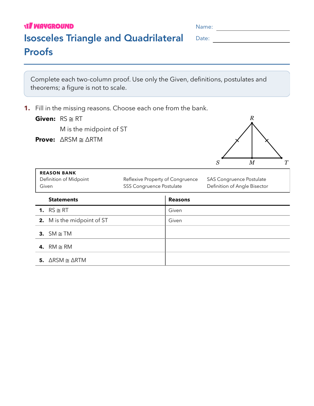 Isosceles Triangle and Quadrilateral Proofs - Dapat dicetak Bukti-dua-kolom Lembar-kerja Kelas 10 - Wayground