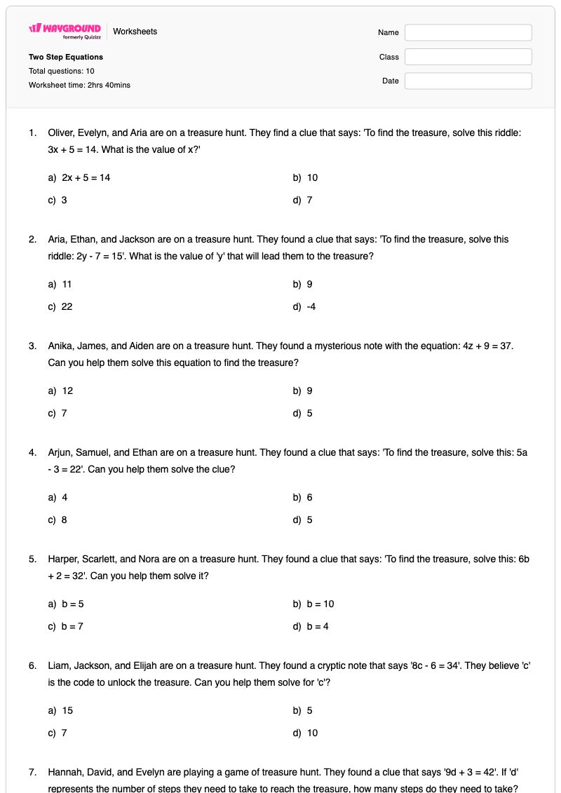 Two Step Equations  - Printable Two-step-equations Worksheets - Wayground