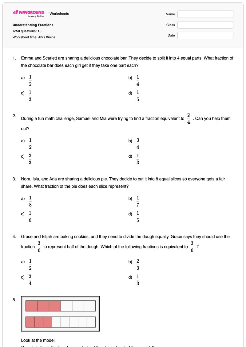 Understanding Fractions - พิมพ์ได้ Part-part-whole-relationships เวิร์กชีท ระดับ 3 - Wayground