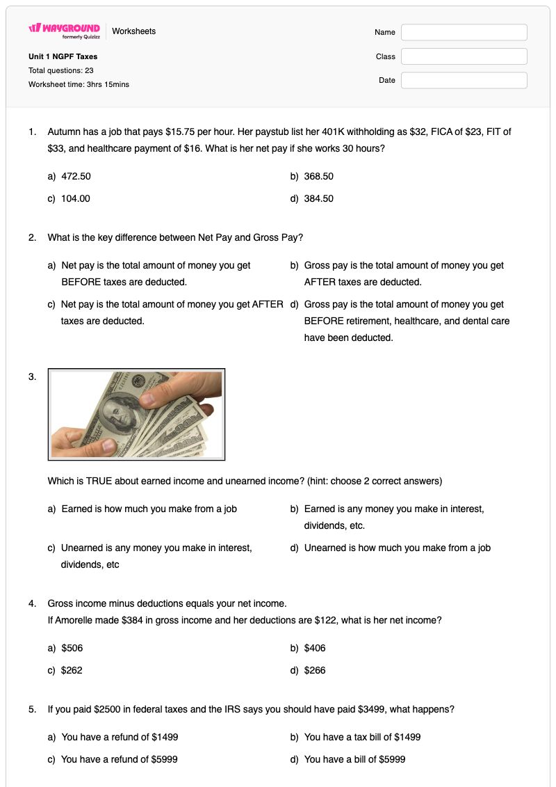 Unit 1 NGPF Taxes  - พิมพ์ได้ การขยายวงเล็บด้วยรากที่สอง เวิร์กชีท ระดับ 12 - Wayground