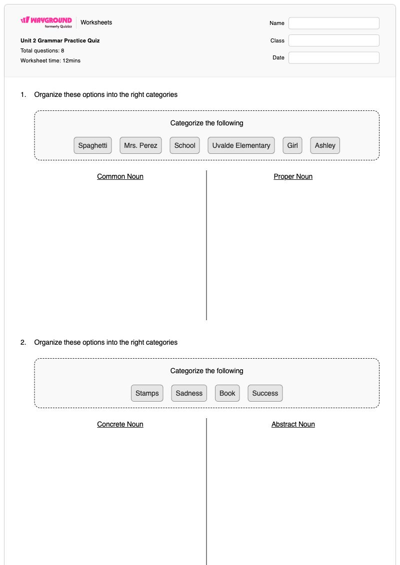 Unit 2 Grammar Practice Quiz - Printable Grammar Worksheets Grade 3 - Wayground