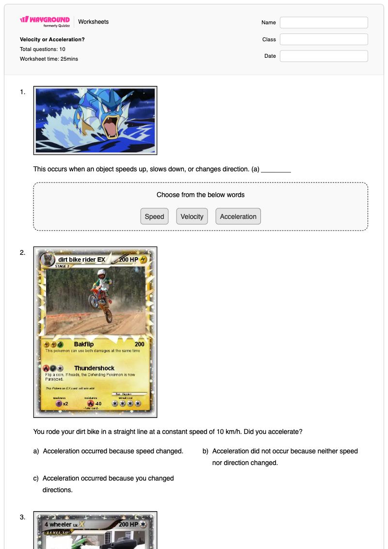 Velocity or Acceleration?  - พิมพ์ได้ Classification-and-changes เวิร์กชีท ระดับ 8 - Wayground