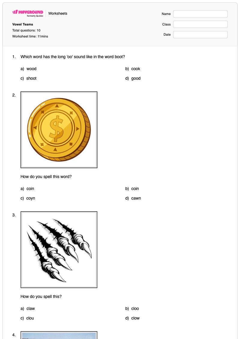 Vowel Teams - Printable Short-oo-sound Worksheets - Wayground