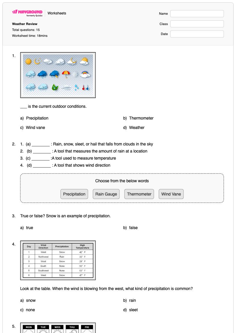 Weather Review - พิมพ์ได้ Weather-instruments เวิร์กชีท ระดับ 1 - Wayground