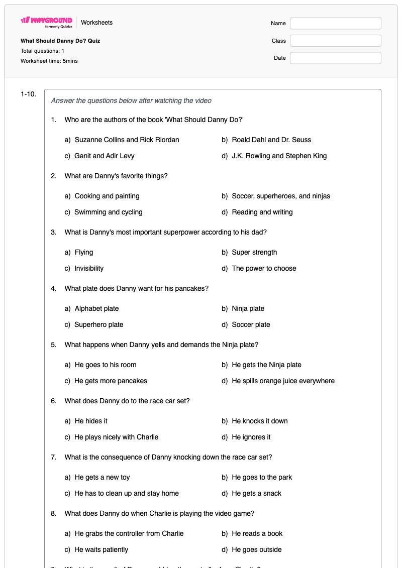 What Should Danny Do? Quiz - Printable Choices-and-consequences Worksheets Year 6 - Wayground