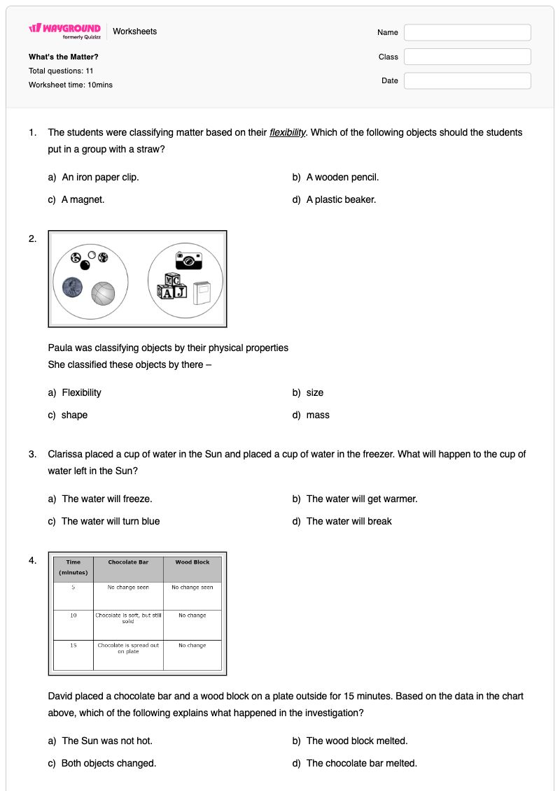 What's the Matter? - พิมพ์ได้ Classification-and-changes เวิร์กชีท ระดับ 2 - Wayground