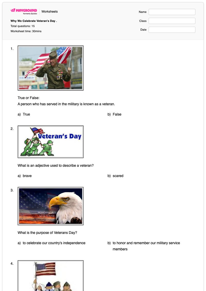 Why We Celebrate Veteran's Day . - พิมพ์ได้ Groundhog-day เวิร์กชีท ระดับ 2 - Wayground